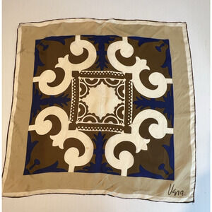 Vintage Scarves By Vera Silk Made In Japan Brpwm B;ue 22" Square Classic Neck